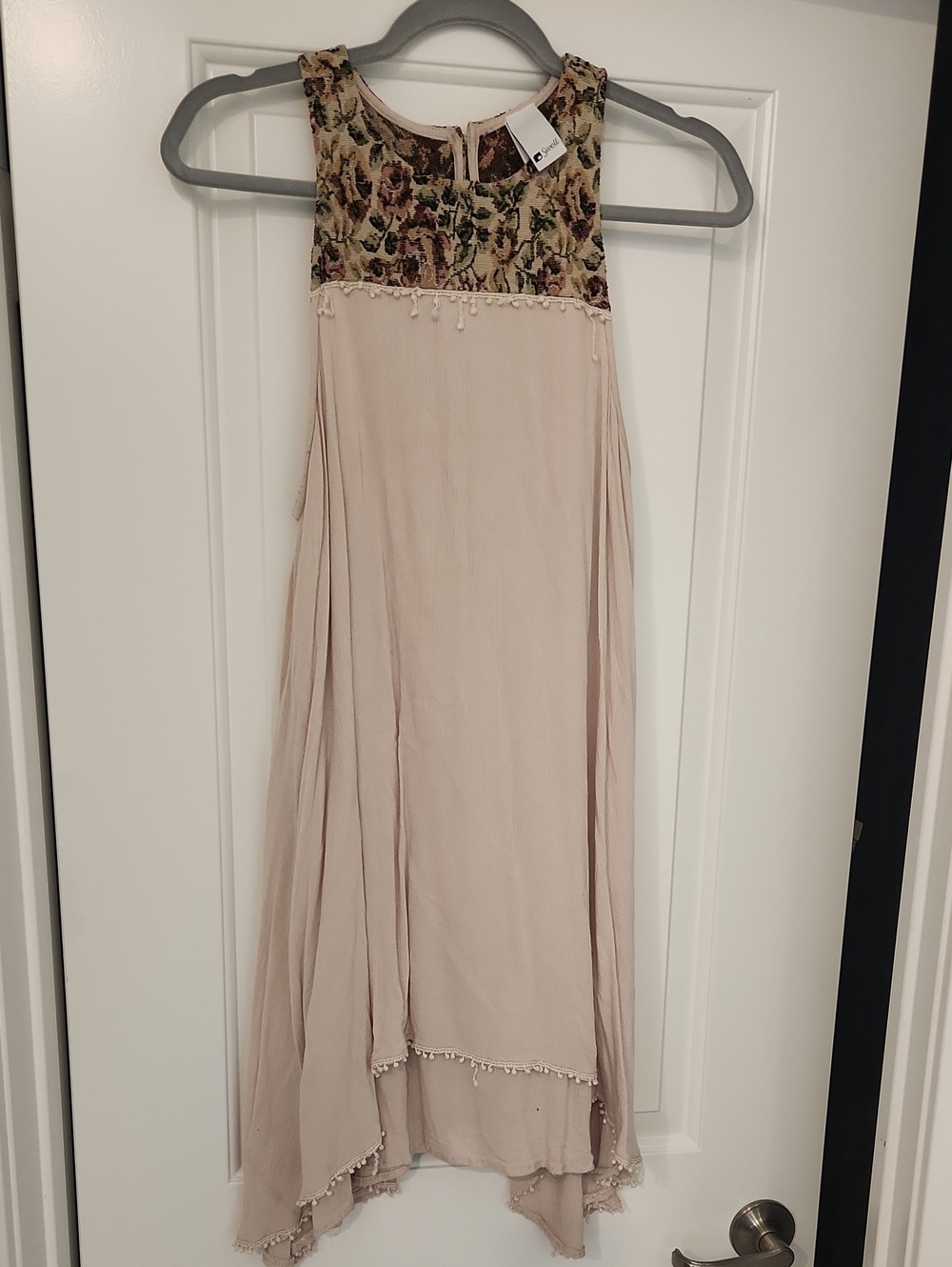 SWELL Beaded Floral Yoke Blush Swing Dress